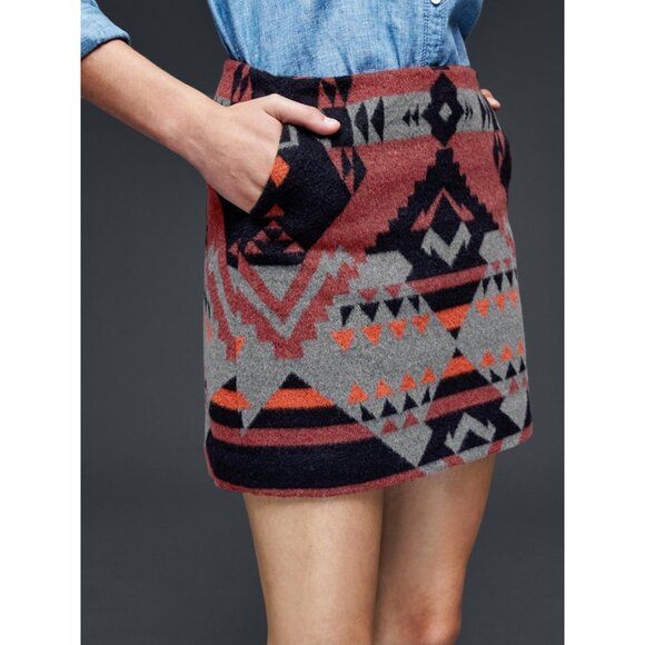 New GAP Skirt Womens Size 20 Aztec Wool Mini Blanket Pockets Western Cowgirlcore - Picture 1 of 8